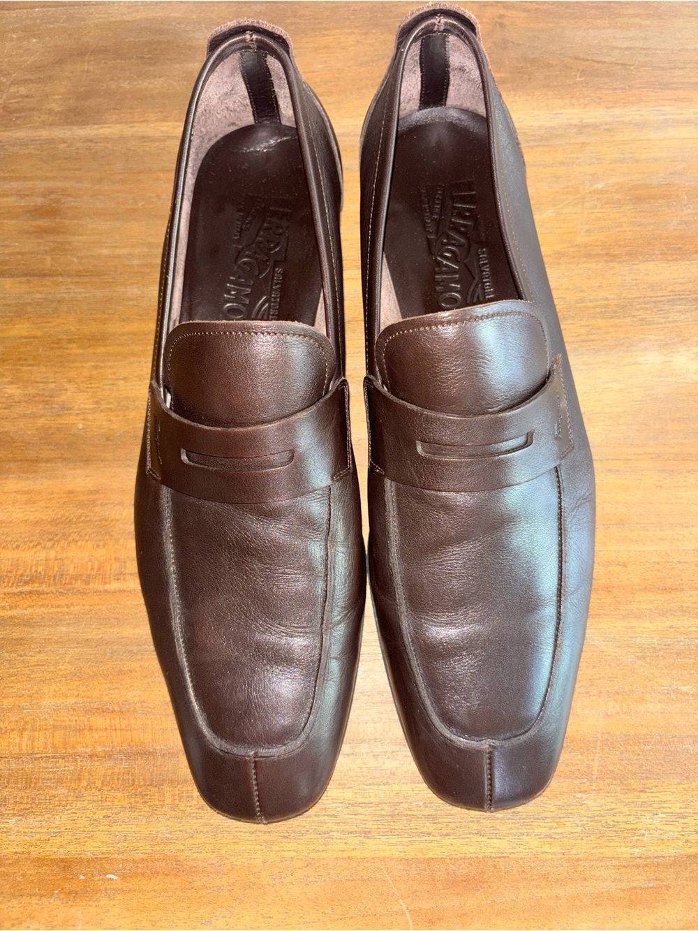 SALVATORE FERRAGAMO LC 35203 Penny Leather Loafers Dark Brown Men Sz 9